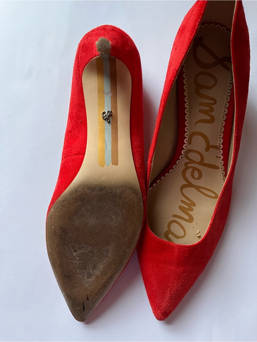 Sam Edelman Red Suede Pointed Toe Heels Size 6.5 - Picture 3 of 10